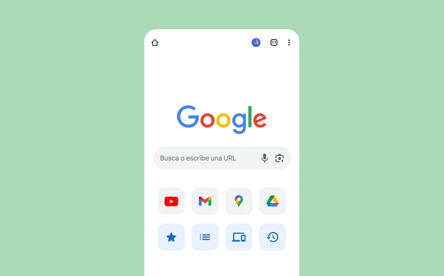 Una captura de pantalla de la página de Búsqueda de Google, donde se incluyen los íconos de YouTube, Gmail, Google Maps y otros productos de Google.