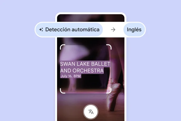 Un sitio web que muestra zapatos de ballet en punta con un texto traducido que dice “Swan Lake ballet and Orchestra, July 16, 8pm”